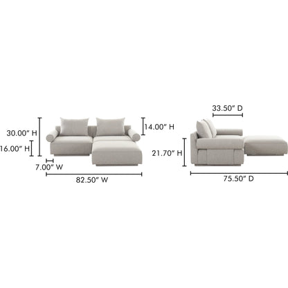 Rosello Nook Modular Sectional by Moe's Home Collection in grey. Made from upholstery: 30% recycled polyester, 70% polyester, plywood frame, foam, fiber seat in a unique style.