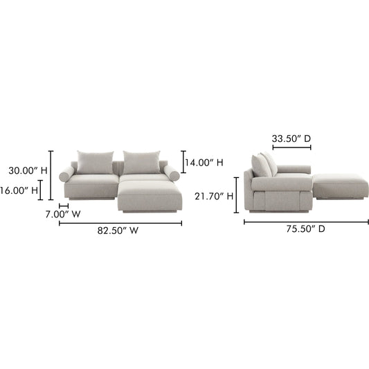 Rosello Nook Modular Sectional by Moe's Home Collection in grey. Made from upholstery: 30% recycled polyester, 70% polyester, plywood frame, foam, fiber seat in a unique style.