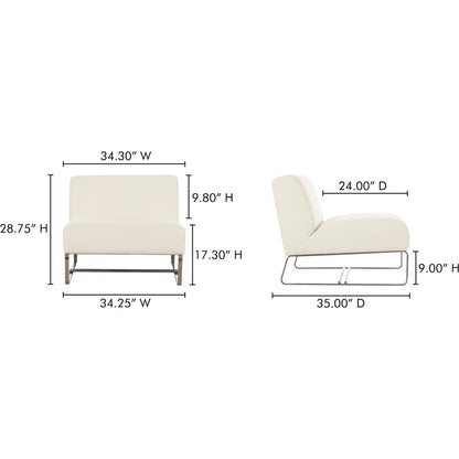 Jules Outdoor Accent Chair by Moe's Home Collection in off white. Made from upholstery: 100% polyester, antiseptic plywood frame, foam, fiber fill, aluminum leg in a transitional style.