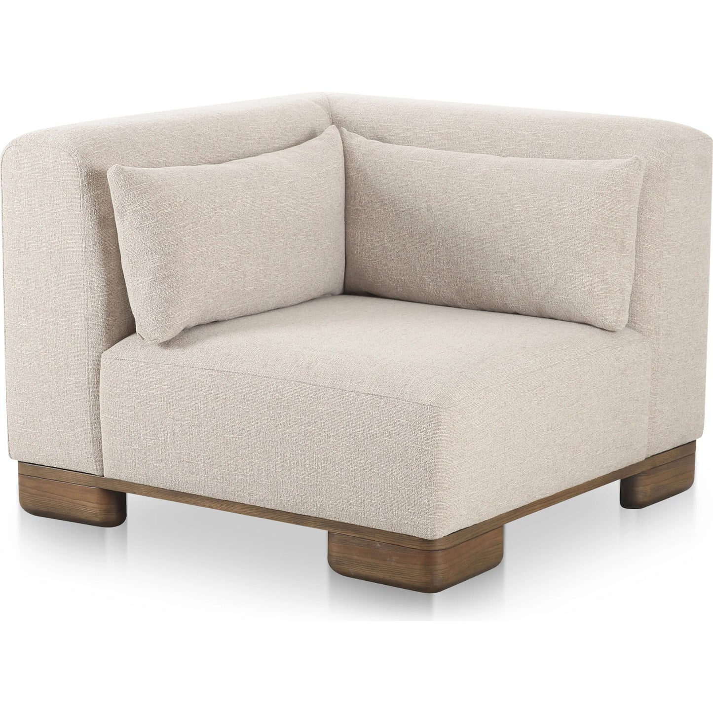 001 SI-2368117 | Primary Silo | June Corner Chair by Moe's Home Collection in oatmeal. Made from upholstery: 72% polyester, 28% acrylic, oak veneer base, foam, feather, fiber fill, solid wood, plywood frame in a transitional style.