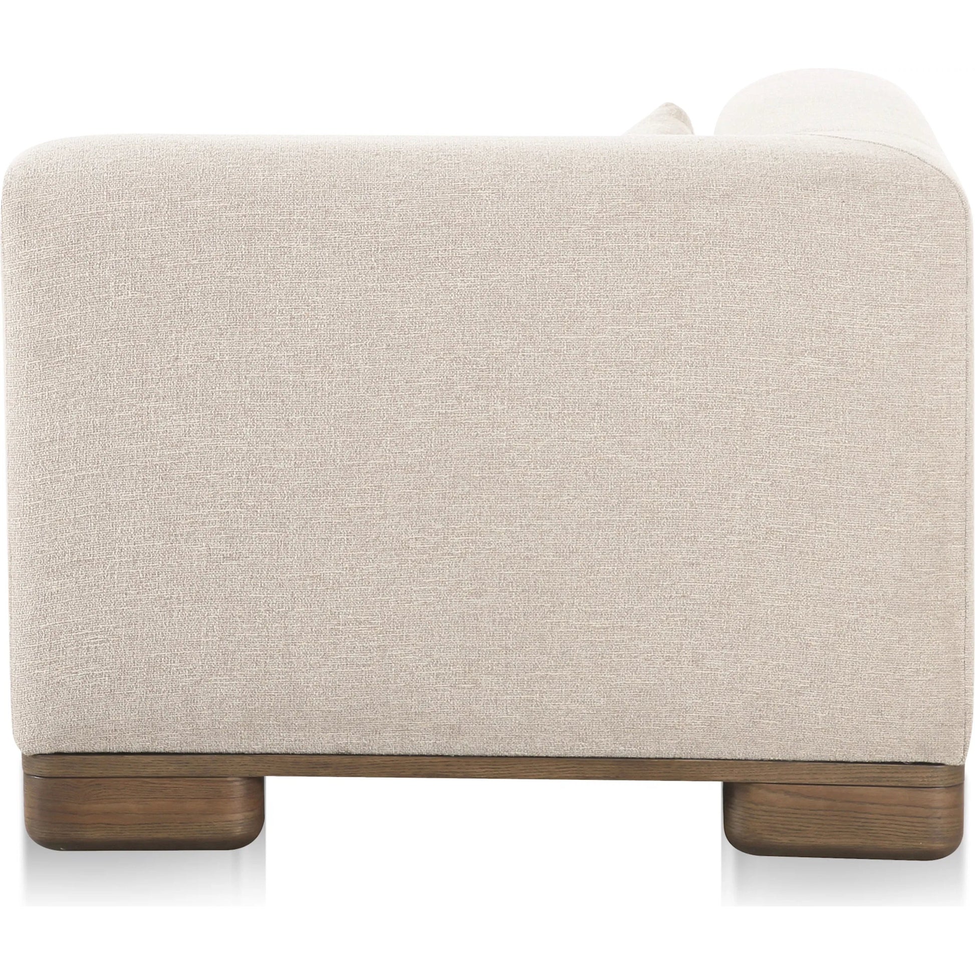 June Corner Chair by Moe's Home Collection in oatmeal. Made from upholstery: 72% polyester, 28% acrylic, oak veneer base, foam, feather, fiber fill, solid wood, plywood frame in a transitional style.