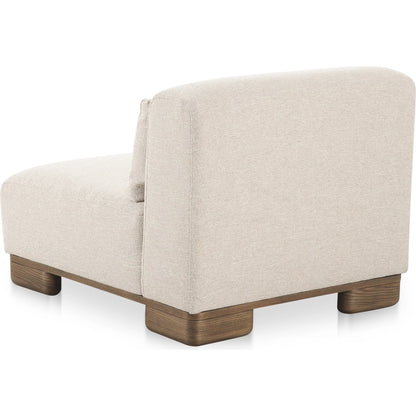 June Slipper Chair by Moe's Home Collection in oatmeal. Made from upholstery: 72% polyester, 28% acrylic, oak veneer base, foam, feather, fiber fill, solid wood, plywood frame in a transitional style.