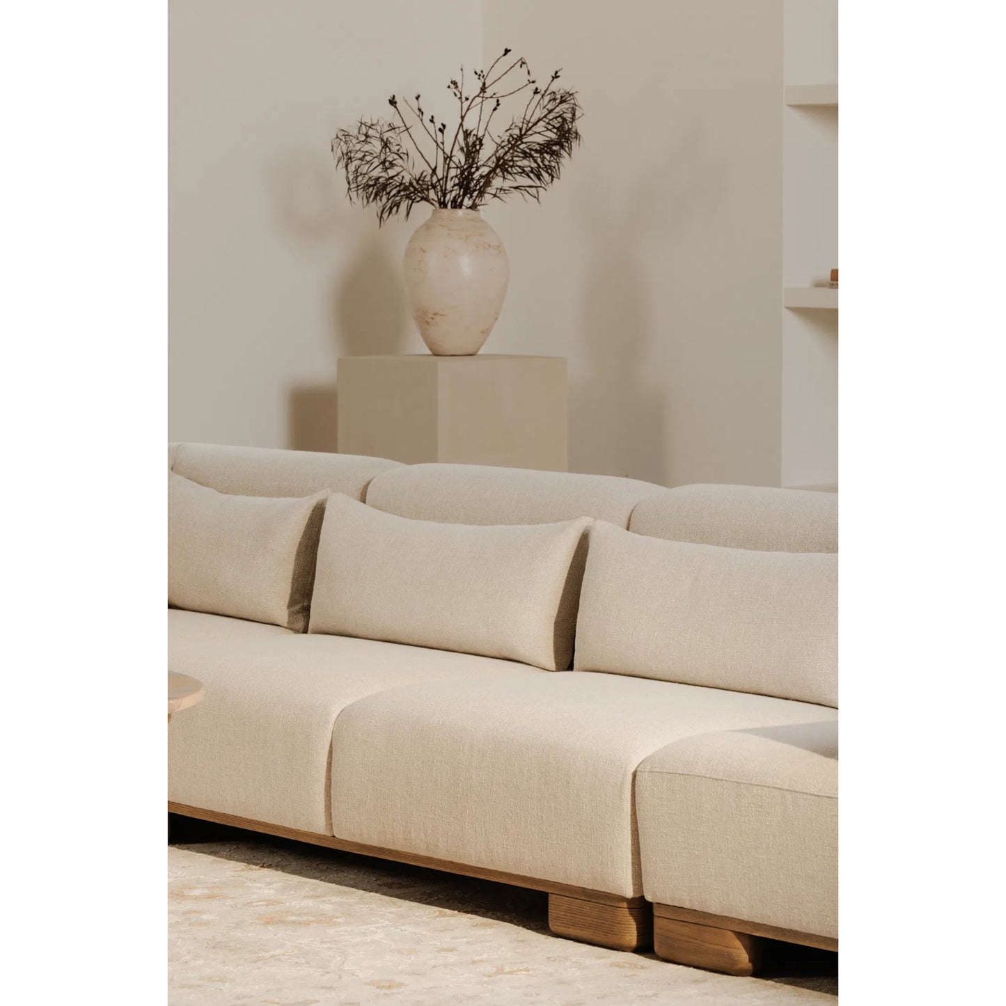 008 SI-2368123 | Lifestyle | June Slipper Chair by Moe's Home Collection in oatmeal. Made from upholstery: 72% polyester, 28% acrylic, oak veneer base, foam, feather, fiber fill, solid wood, plywood frame in a unique style.