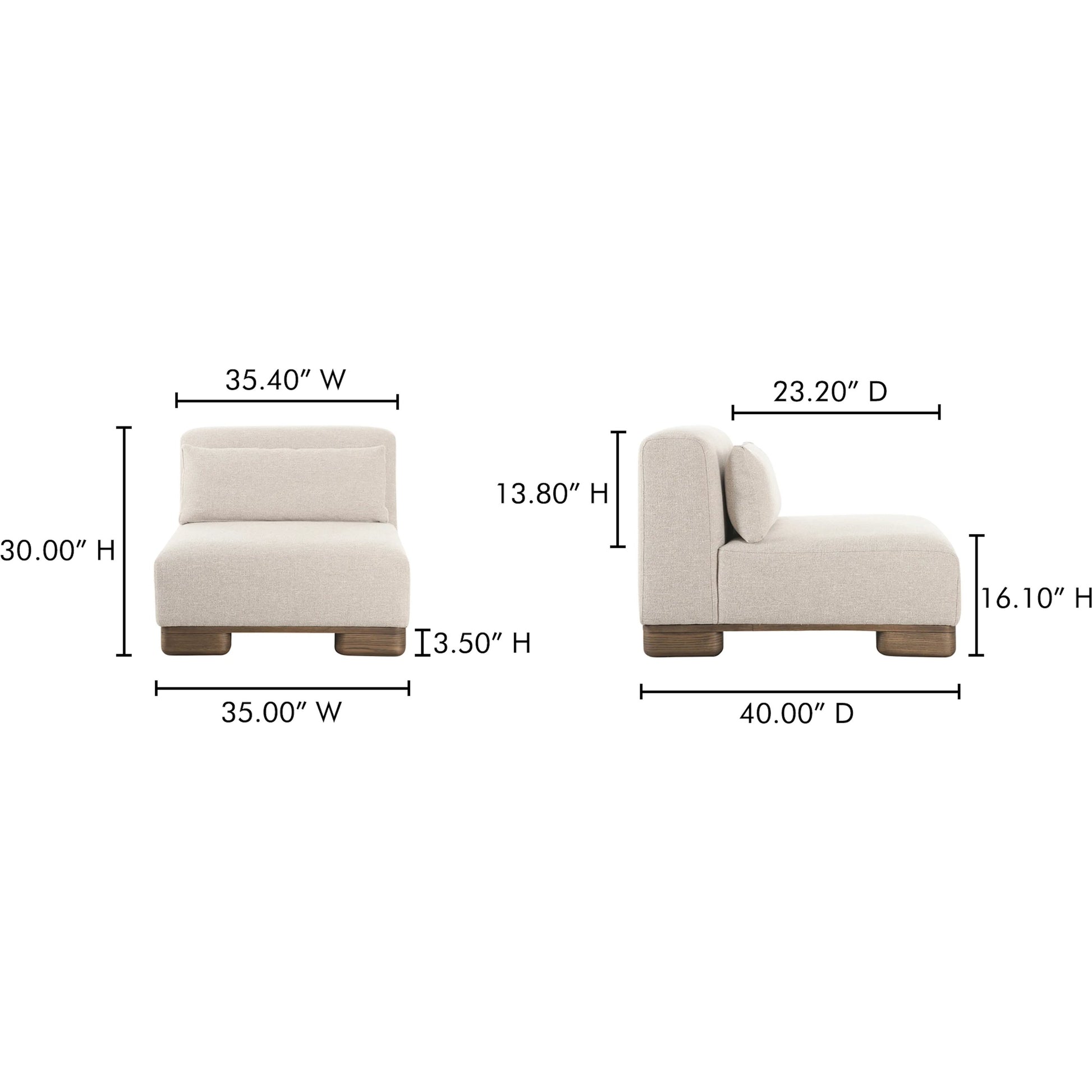 June Slipper Chair by Moe's Home Collection in oatmeal. Made from upholstery: 72% polyester, 28% acrylic, oak veneer base, foam, feather, fiber fill, solid wood, plywood frame in a unique style.