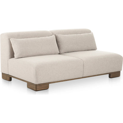 June Sofa by Moe's Home Collection in oatmeal. Made from upholstery: 72% polyester, 28% acrylic, oak veneer base, foam, feather, fiber fill, solid wood, plywood frame in a transitional style.