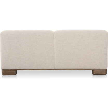 June Sofa by Moe's Home Collection in oatmeal. Made from upholstery: 72% polyester, 28% acrylic, oak veneer base, foam, feather, fiber fill, solid wood, plywood frame in a transitional style.