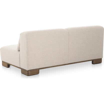 June Sofa by Moe's Home Collection in oatmeal. Made from upholstery: 72% polyester, 28% acrylic, oak veneer base, foam, feather, fiber fill, solid wood, plywood frame in a transitional style.