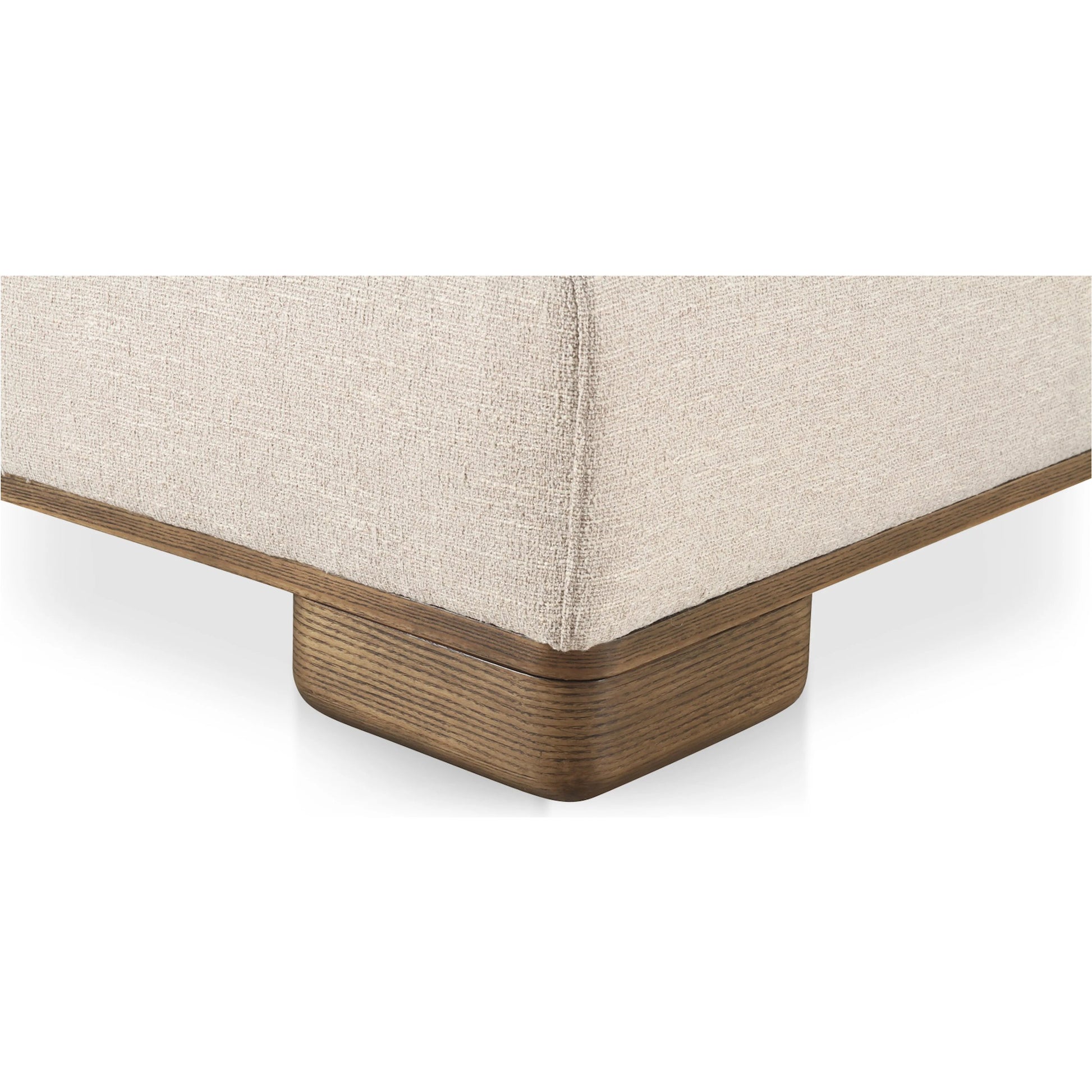 June Sofa by Moe's Home Collection in oatmeal. Made from upholstery: 72% polyester, 28% acrylic, oak veneer base, foam, feather, fiber fill, solid wood, plywood frame in a transitional style.