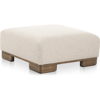 June Ottoman by Moe's Home Collection in oatmeal. Made from upholstery: 72% polyester, 28% acrylic, oak veneer base, foam, feather, fiber fill, solid wood, plywood frame in a transitional style.