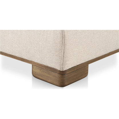 June Ottoman by Moe's Home Collection in oatmeal. Made from upholstery: 72% polyester, 28% acrylic, oak veneer base, foam, feather, fiber fill, solid wood, plywood frame in a transitional style.