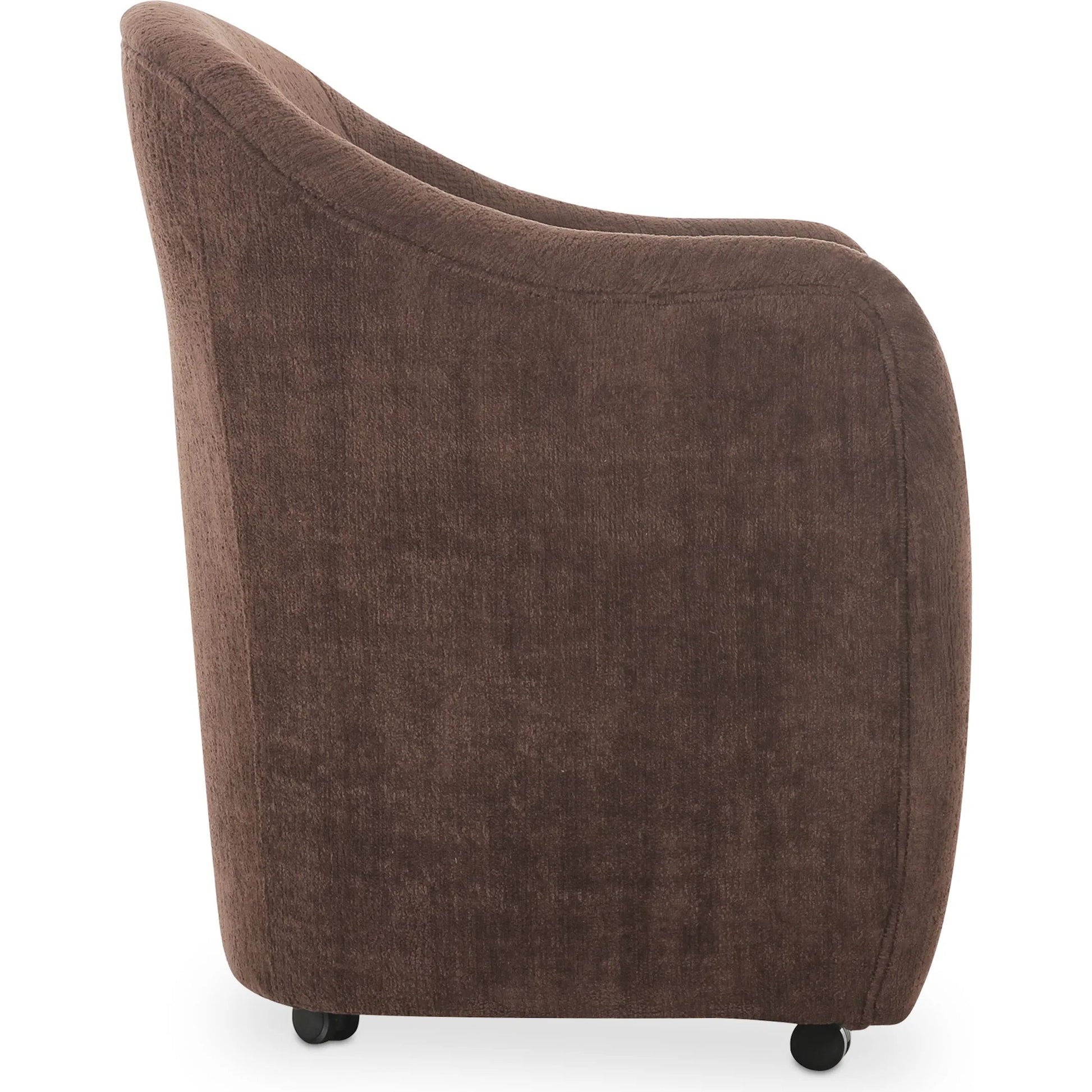 Drava Rolling Dining Chair by Moe's Home Collection. Made from upholstery: 100% polyester, plywood frame, foam, fiber seat, plastic roller in a transitional style.