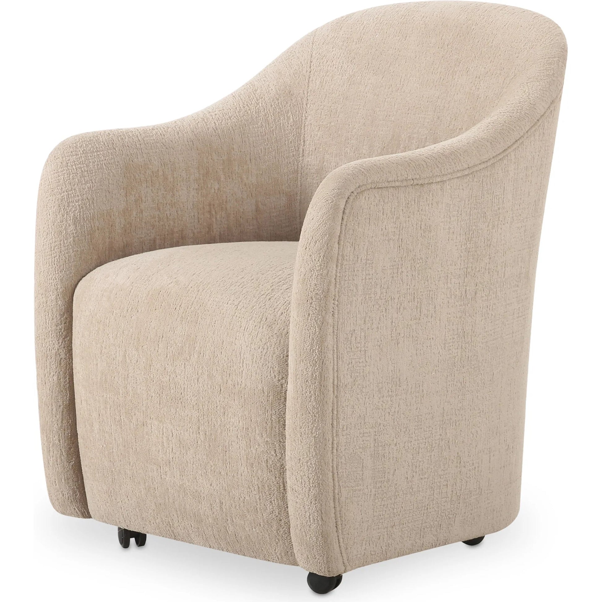 Drava Rolling Dining Chair by Moe's Home Collection. Made from upholstery: 100% polyester, plywood frame, foam, fiber seat, plastic roller in a transitional style.