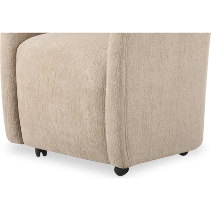 Drava Rolling Dining Chair by Moe's Home Collection. Made from upholstery: 100% polyester, plywood frame, foam, fiber seat, plastic roller in a transitional style.