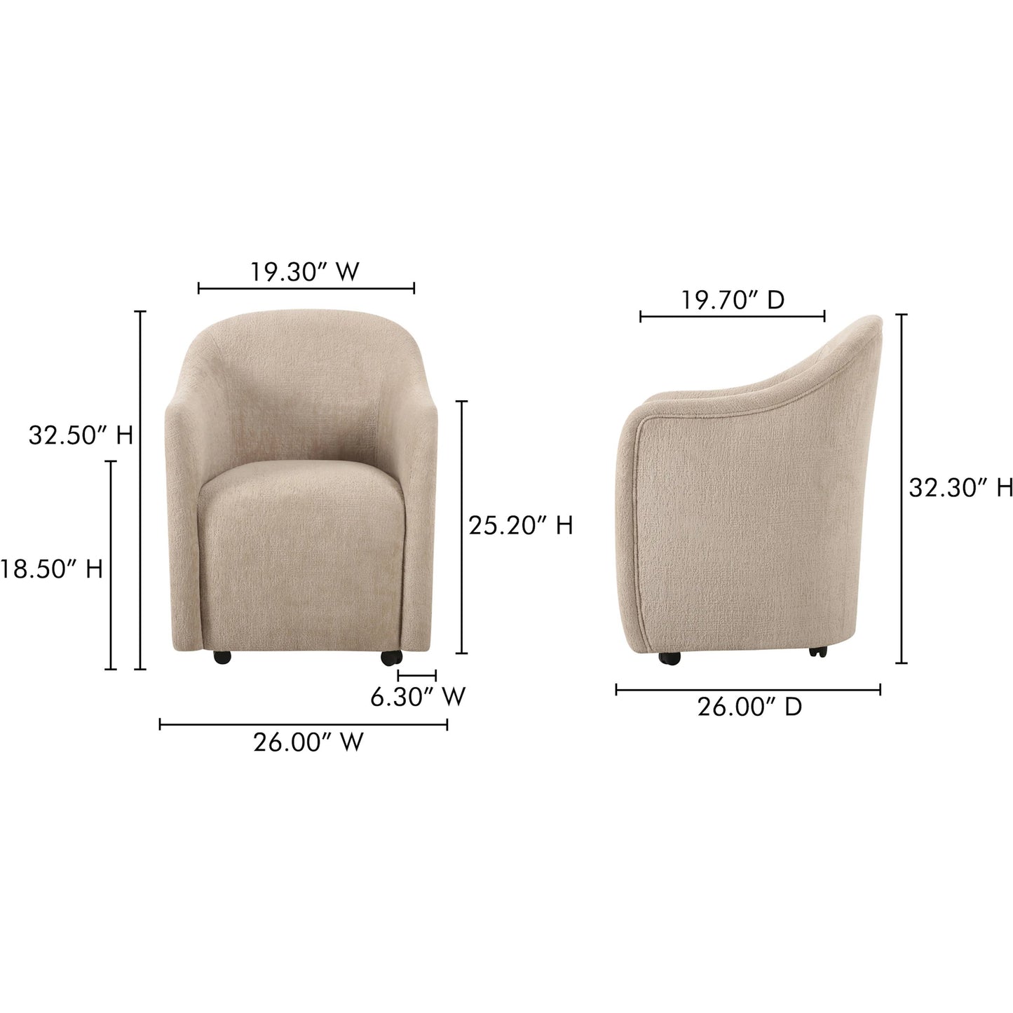 021 SI-2367975 | Additional Silo | Drava Rolling Dining Chair by Moe's Home Collection. Made from upholstery: 100% polyester, plywood frame, foam, fiber seat, plastic roller in a transitional style.