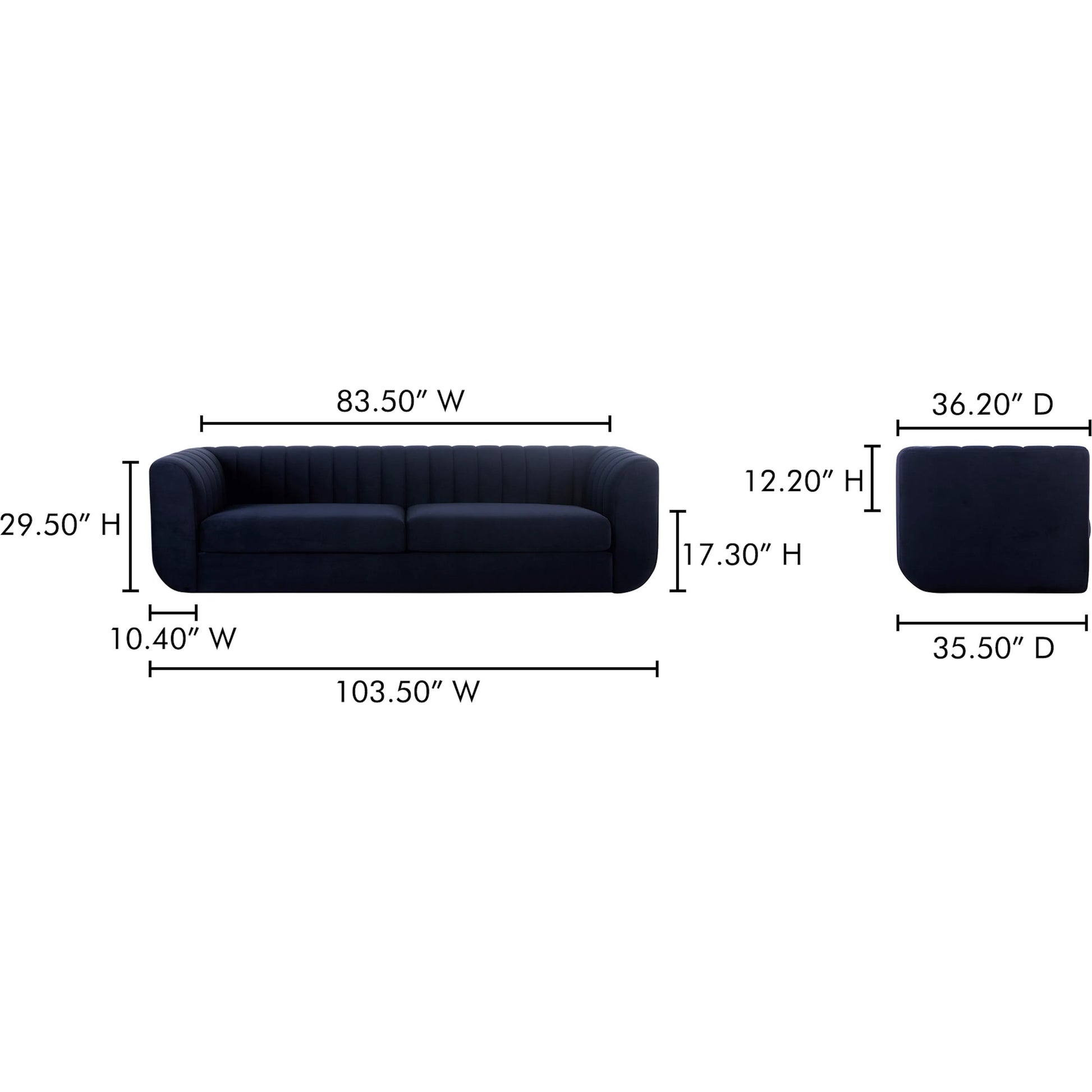 Rosy Sofa by Moe's Home Collection in blue. Made from 100% polyester, plywood frame, foam, fiber seat in a unique style.