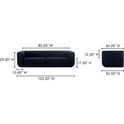 Rosy Sofa by Moe's Home Collection in blue. Made from 100% polyester, plywood frame, foam, fiber seat in a unique style.
