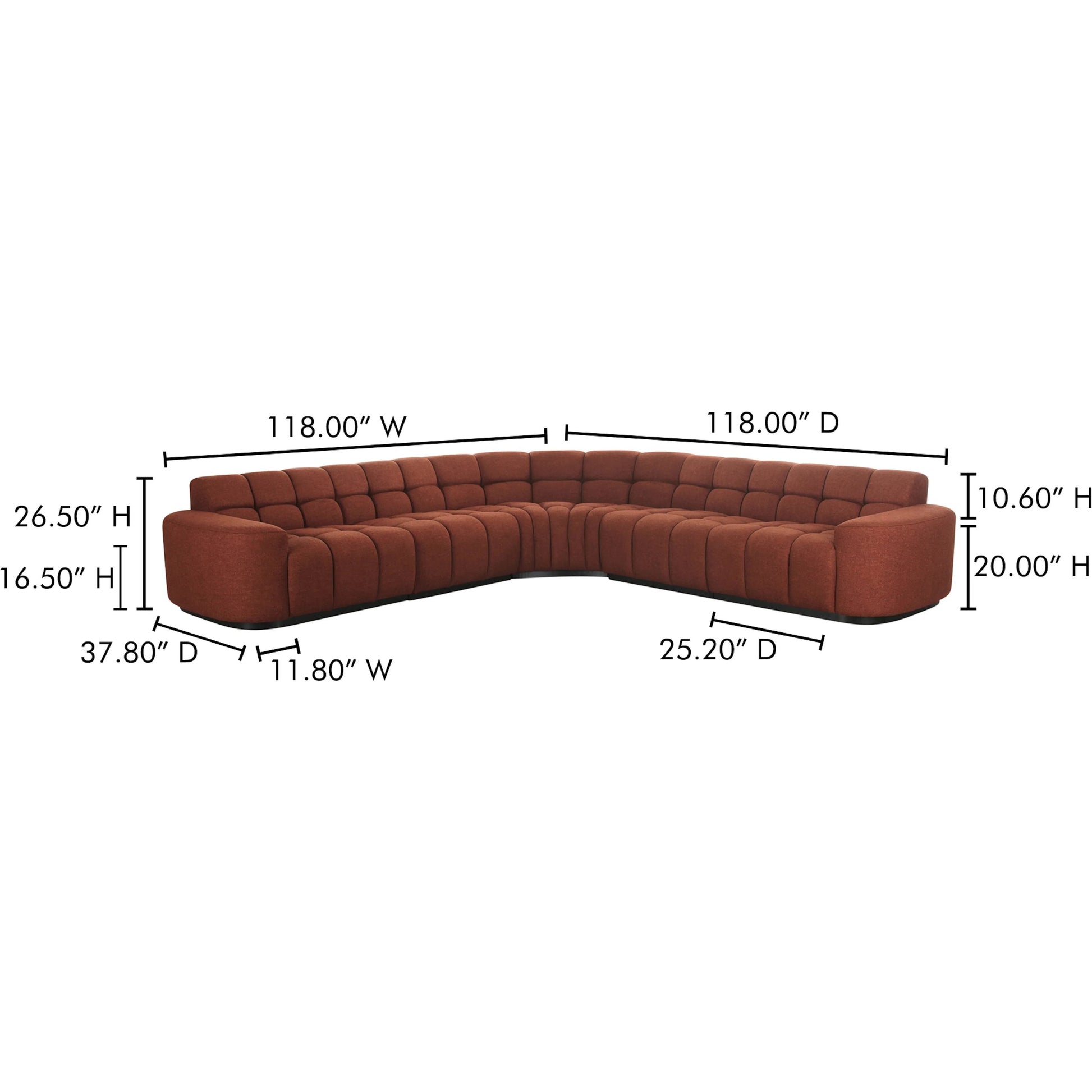 Roman L Shaped Sectional by Moe's Home Collection. Made from upholstery: 90% polyester, 10% linen, plywood frame, foam, fiber seat in a transitional style.