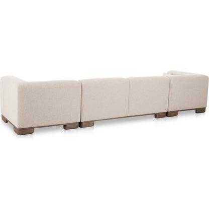 June Modular Sofa by Moe's Home Collection in oatmeal. Made from upholstery: 72% polyester, 28% acrylic, oak veneer base, foam, feather, fiber fill, solid wood, plywood frame in a transitional style.