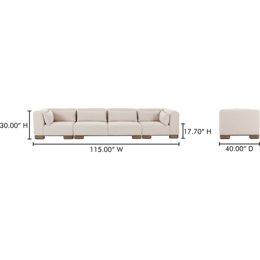 June Modular Sofa by Moe's Home Collection in oatmeal. Made from upholstery: 72% polyester, 28% acrylic, oak veneer base, foam, feather, fiber fill, solid wood, plywood frame in a unique style.