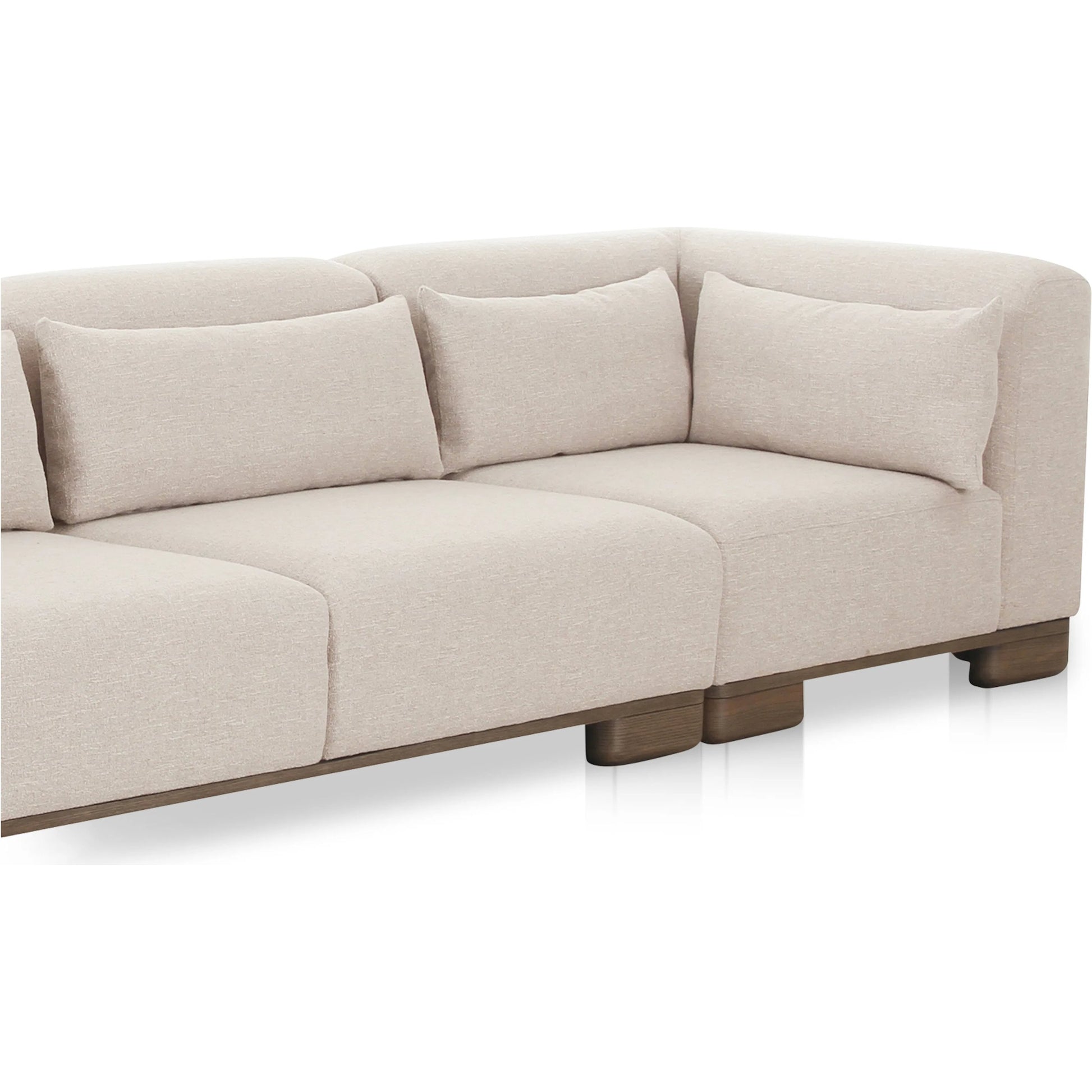 June Modular Sofa by Moe's Home Collection in oatmeal. Made from upholstery: 72% polyester, 28% acrylic, oak veneer base, foam, feather, fiber fill, solid wood, plywood frame in a transitional style.