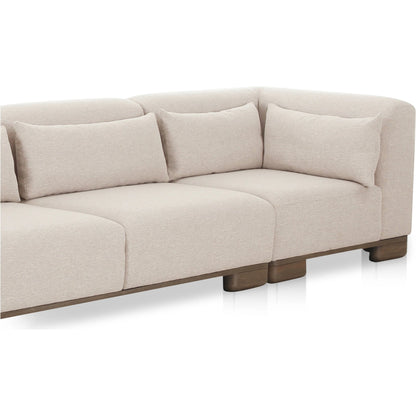 June Modular Sofa by Moe's Home Collection in oatmeal. Made from upholstery: 72% polyester, 28% acrylic, oak veneer base, foam, feather, fiber fill, solid wood, plywood frame in a transitional style.