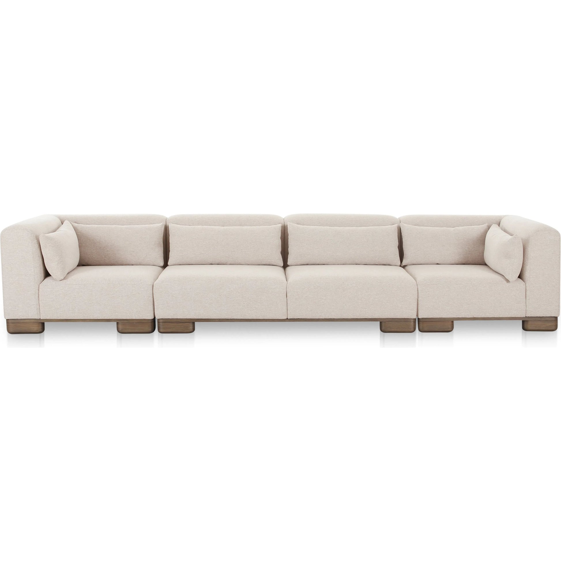 June Modular Sofa by Moe's Home Collection in oatmeal. Made from upholstery: 72% polyester, 28% acrylic, oak veneer base, foam, feather, fiber fill, solid wood, plywood frame in a transitional style.