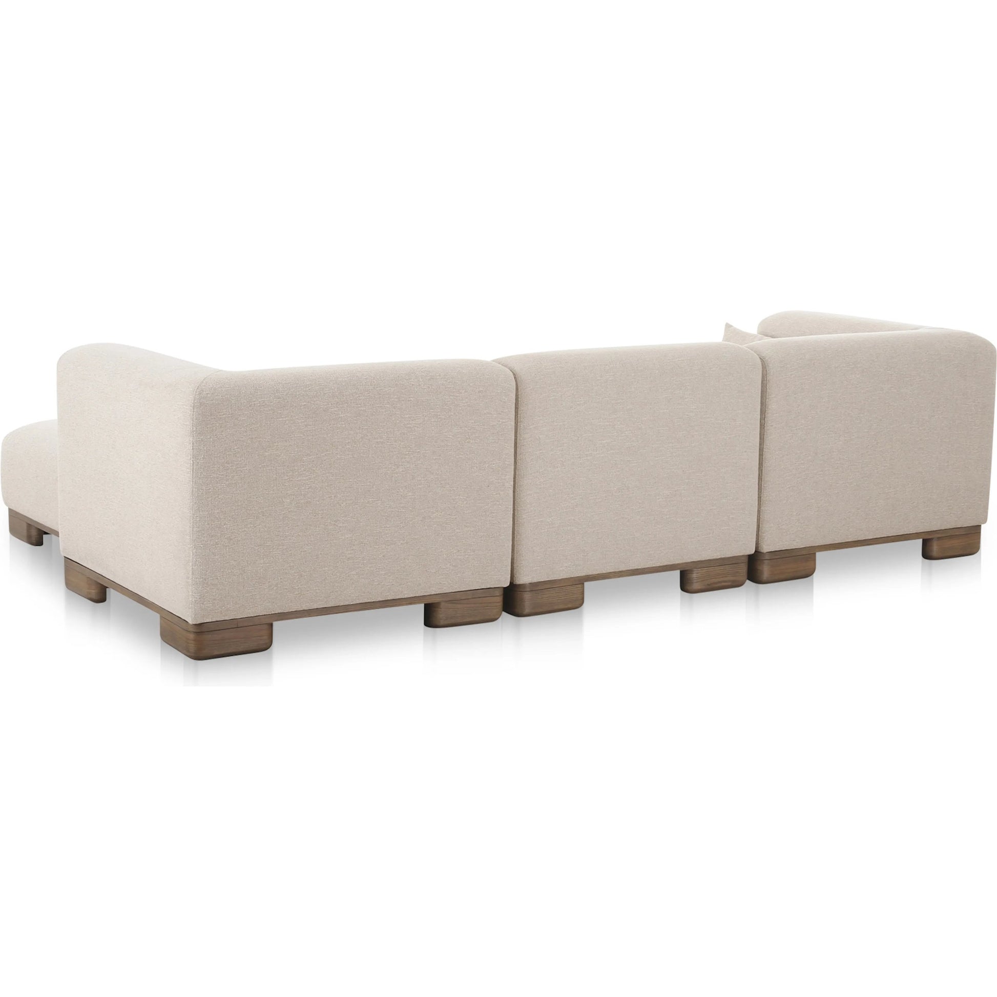 June Lounge Modular Sectional by Moe's Home Collection in oatmeal. Made from upholstery: 72% polyester, 28% acrylic, oak veneer base, foam, feather, fiber fill, solid wood, plywood frame in a transitional style.