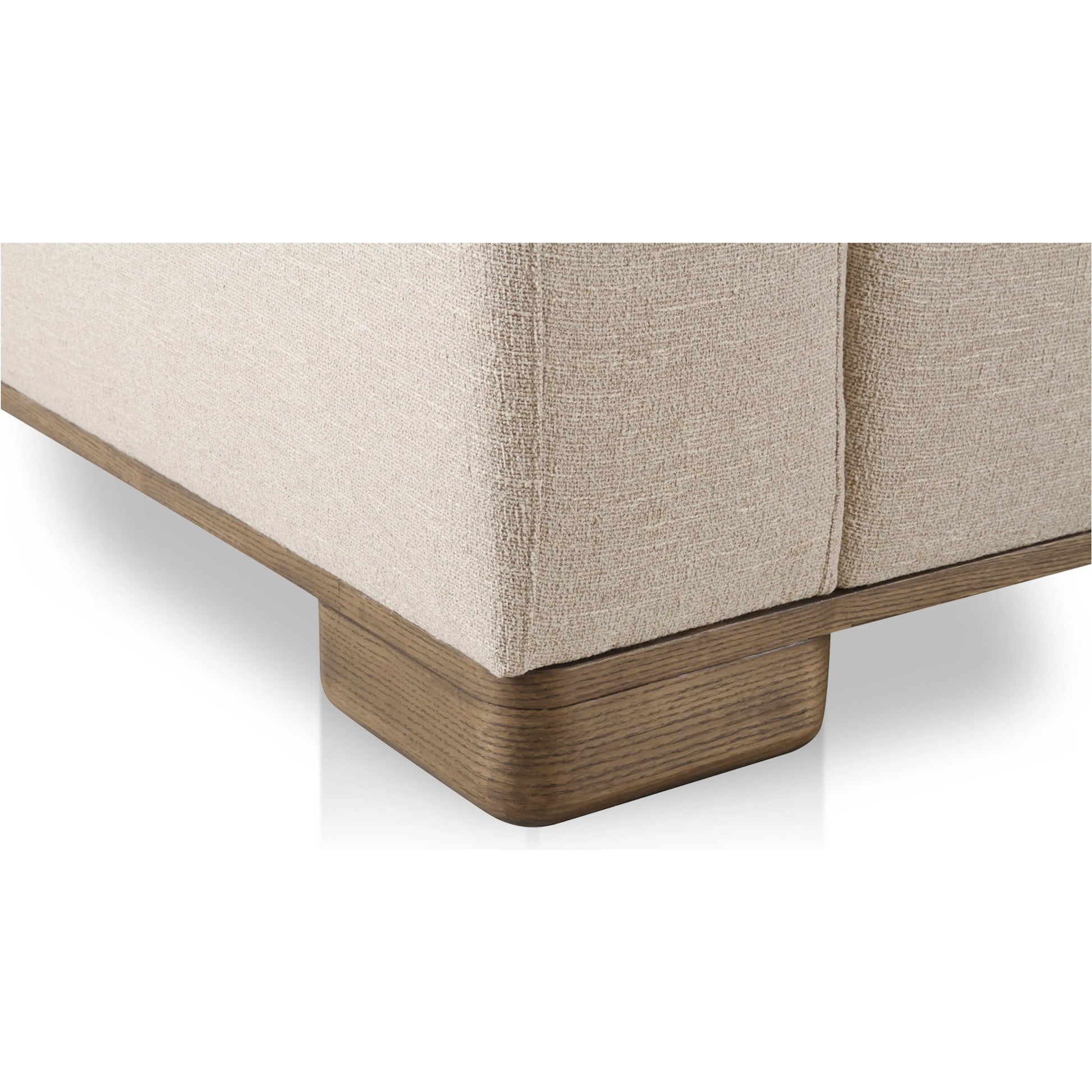 June Lounge Modular Sectional by Moe's Home Collection in oatmeal. Made from upholstery: 72% polyester, 28% acrylic, oak veneer base, foam, feather, fiber fill, solid wood, plywood frame in a transitional style.