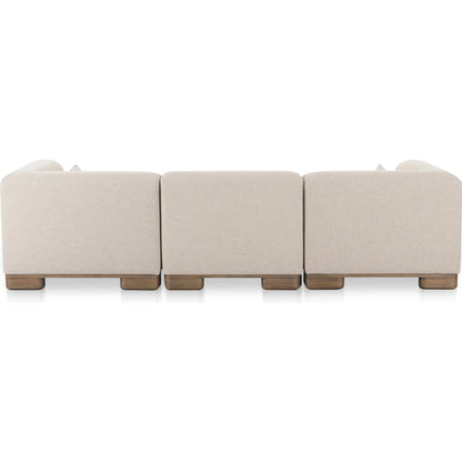 June Lounge Modular Sectional by Moe's Home Collection in oatmeal. Made from upholstery: 72% polyester, 28% acrylic, oak veneer base, foam, feather, fiber fill, solid wood, plywood frame in a transitional style.