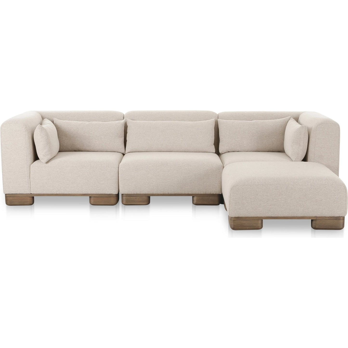 001 SI-2368120 | Primary Silo | June Lounge Modular Sectional by Moe's Home Collection in oatmeal. Made from upholstery: 72% polyester, 28% acrylic, oak veneer base, foam, feather, fiber fill, solid wood, plywood frame in a transitional style.