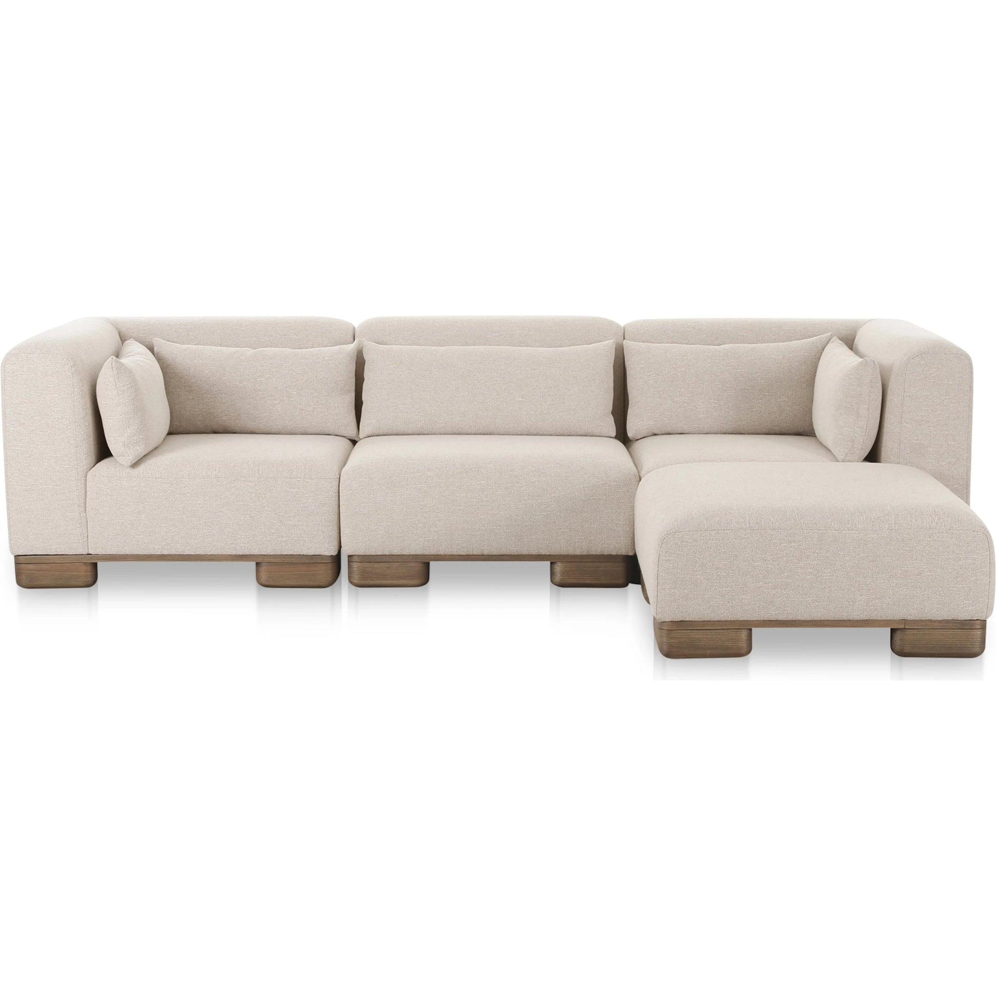 June Lounge Modular Sectional by Moe's Home Collection in oatmeal. Made from upholstery: 72% polyester, 28% acrylic, oak veneer base, foam, feather, fiber fill, solid wood, plywood frame in a transitional style.