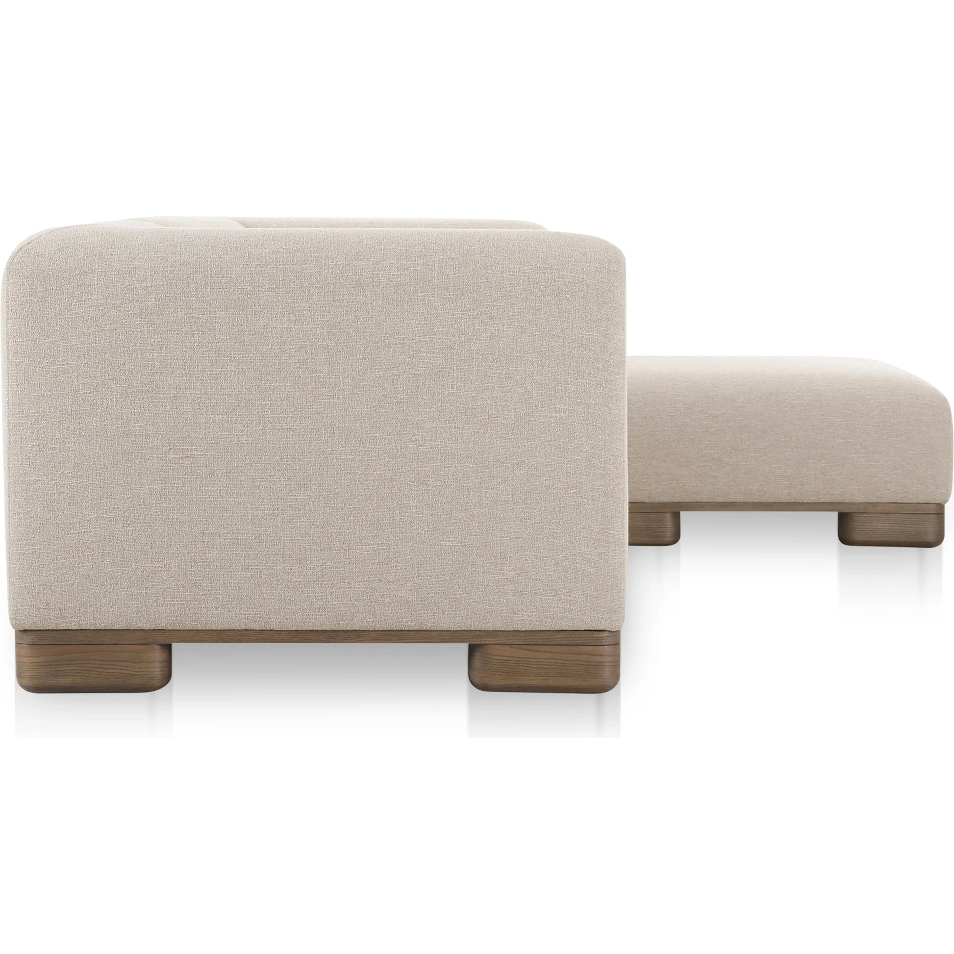 June Lounge Modular Sectional by Moe's Home Collection in oatmeal. Made from upholstery: 72% polyester, 28% acrylic, oak veneer base, foam, feather, fiber fill, solid wood, plywood frame in a transitional style.
