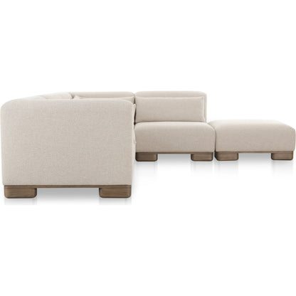 June Dream Modular Sectional by Moe's Home Collection in oatmeal. Made from upholstery: 72% polyester, 28% acrylic, oak veneer base, foam, feather, fiber fill, solid wood, plywood frame in a transitional style.