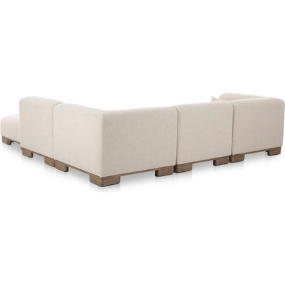 June Dream Modular Sectional by Moe's Home Collection in oatmeal. Made from upholstery: 72% polyester, 28% acrylic, oak veneer base, foam, feather, fiber fill, solid wood, plywood frame in a transitional style.