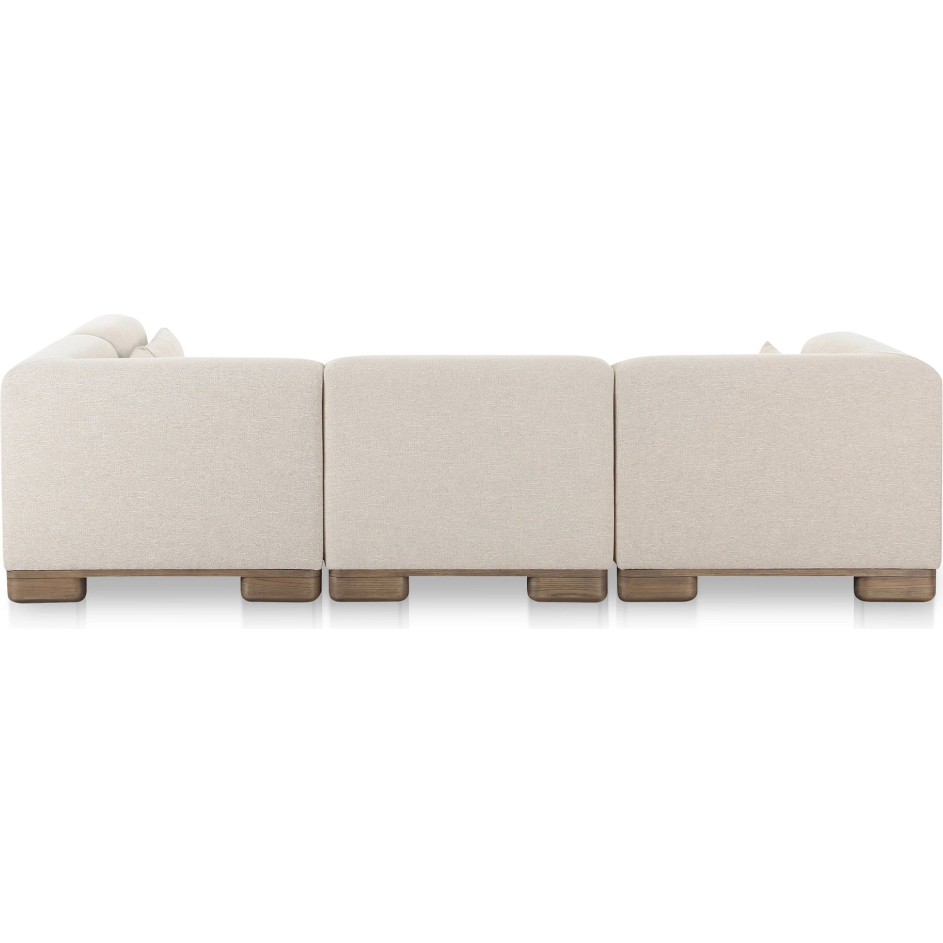June Dream Modular Sectional by Moe's Home Collection in oatmeal. Made from upholstery: 72% polyester, 28% acrylic, oak veneer base, foam, feather, fiber fill, solid wood, plywood frame in a transitional style.