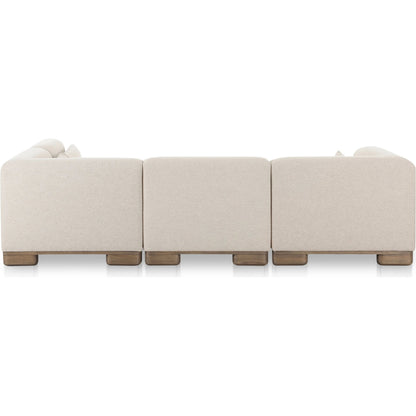 June Dream Modular Sectional by Moe's Home Collection in oatmeal. Made from upholstery: 72% polyester, 28% acrylic, oak veneer base, foam, feather, fiber fill, solid wood, plywood frame in a transitional style.