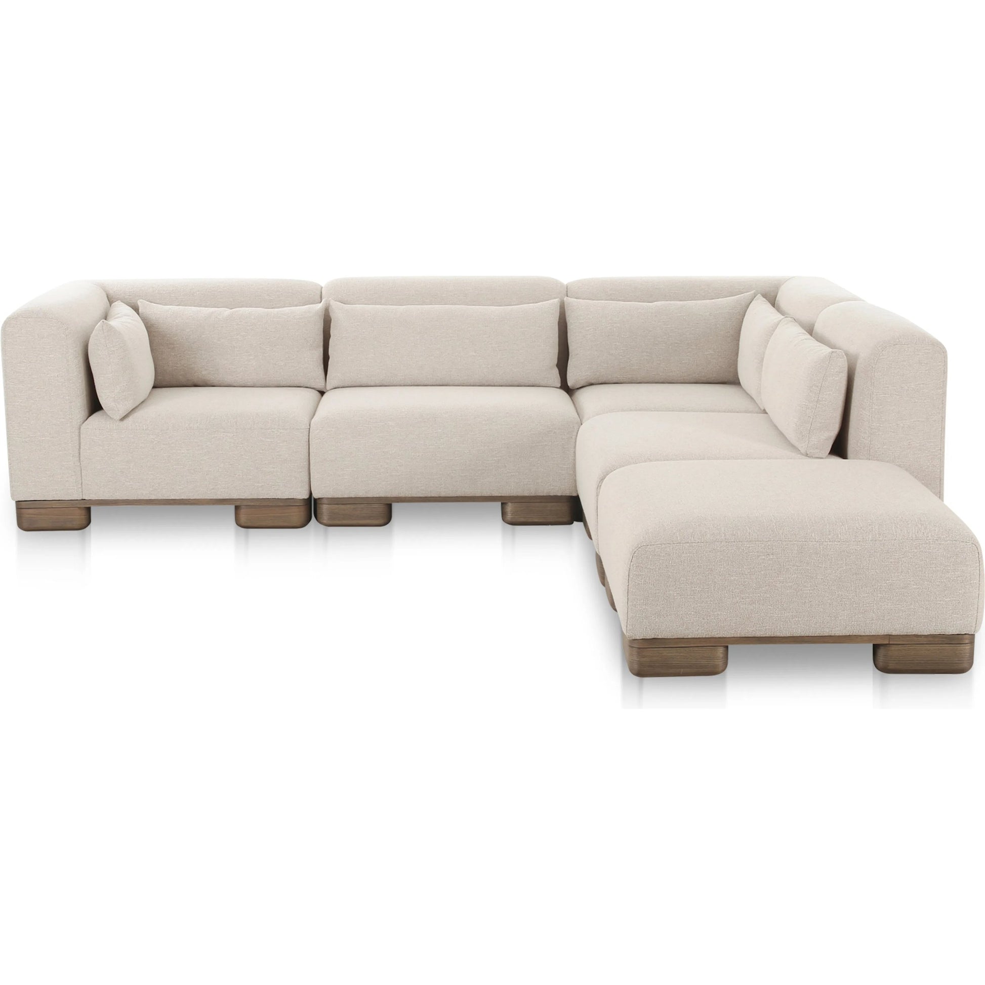June Dream Modular Sectional by Moe's Home Collection in oatmeal. Made from upholstery: 72% polyester, 28% acrylic, oak veneer base, foam, feather, fiber fill, solid wood, plywood frame in a transitional style.