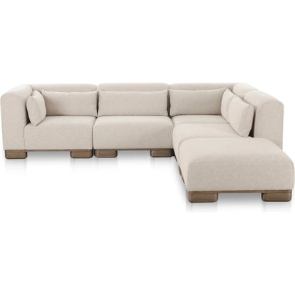 June Dream Modular Sectional by Moe's Home Collection in oatmeal. Made from upholstery: 72% polyester, 28% acrylic, oak veneer base, foam, feather, fiber fill, solid wood, plywood frame in a transitional style.