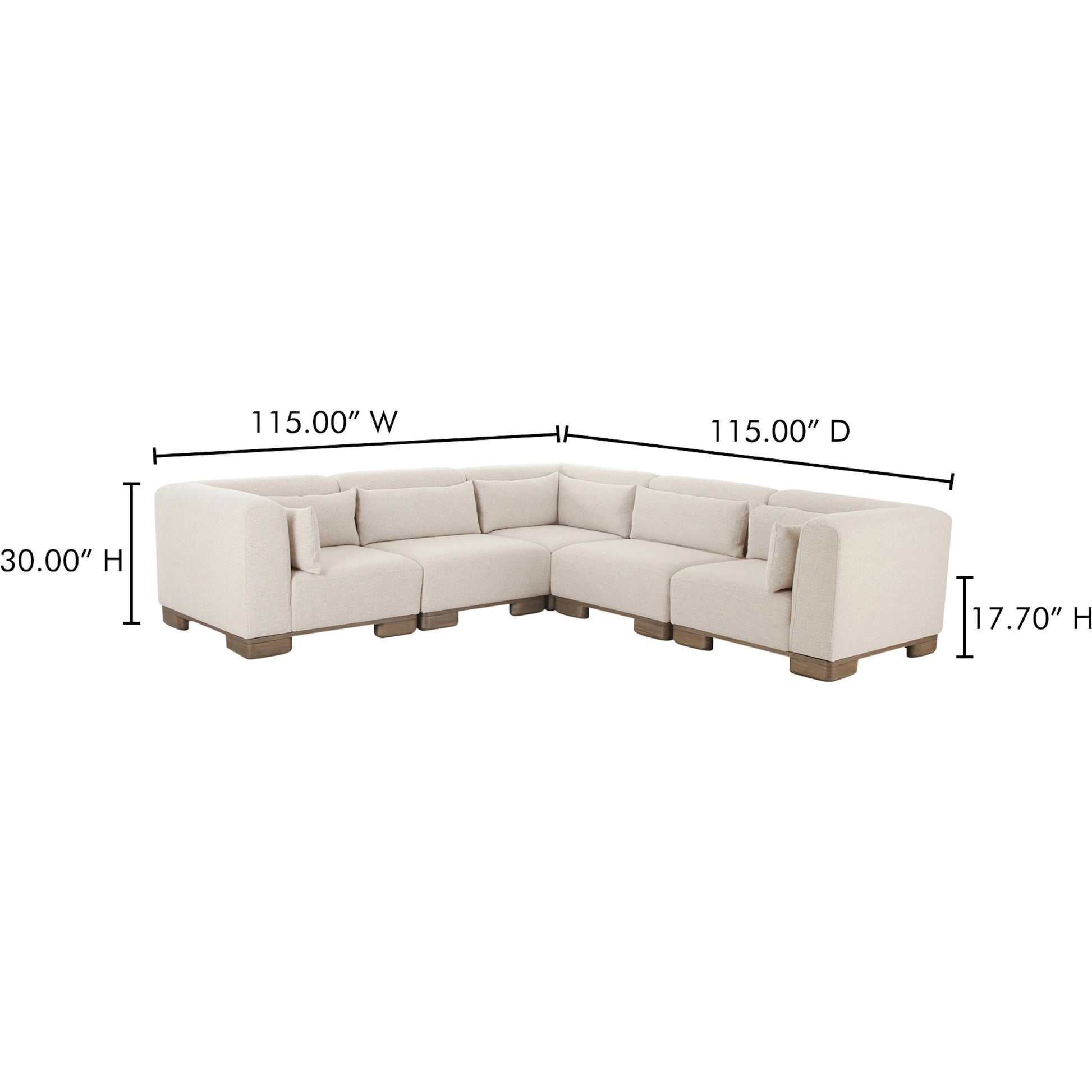 June Classic L Shaped Modular Sectional by Moe's Home Collection in oatmeal. Made from upholstery: 72% polyester, 28% acrylic, oak veneer base, foam, feather, fiber fill, solid wood, plywood frame in a transitional style.