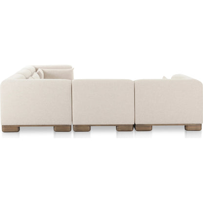 June Classic L Shaped Modular Sectional by Moe's Home Collection in oatmeal. Made from upholstery: 72% polyester, 28% acrylic, oak veneer base, foam, feather, fiber fill, solid wood, plywood frame in a transitional style.