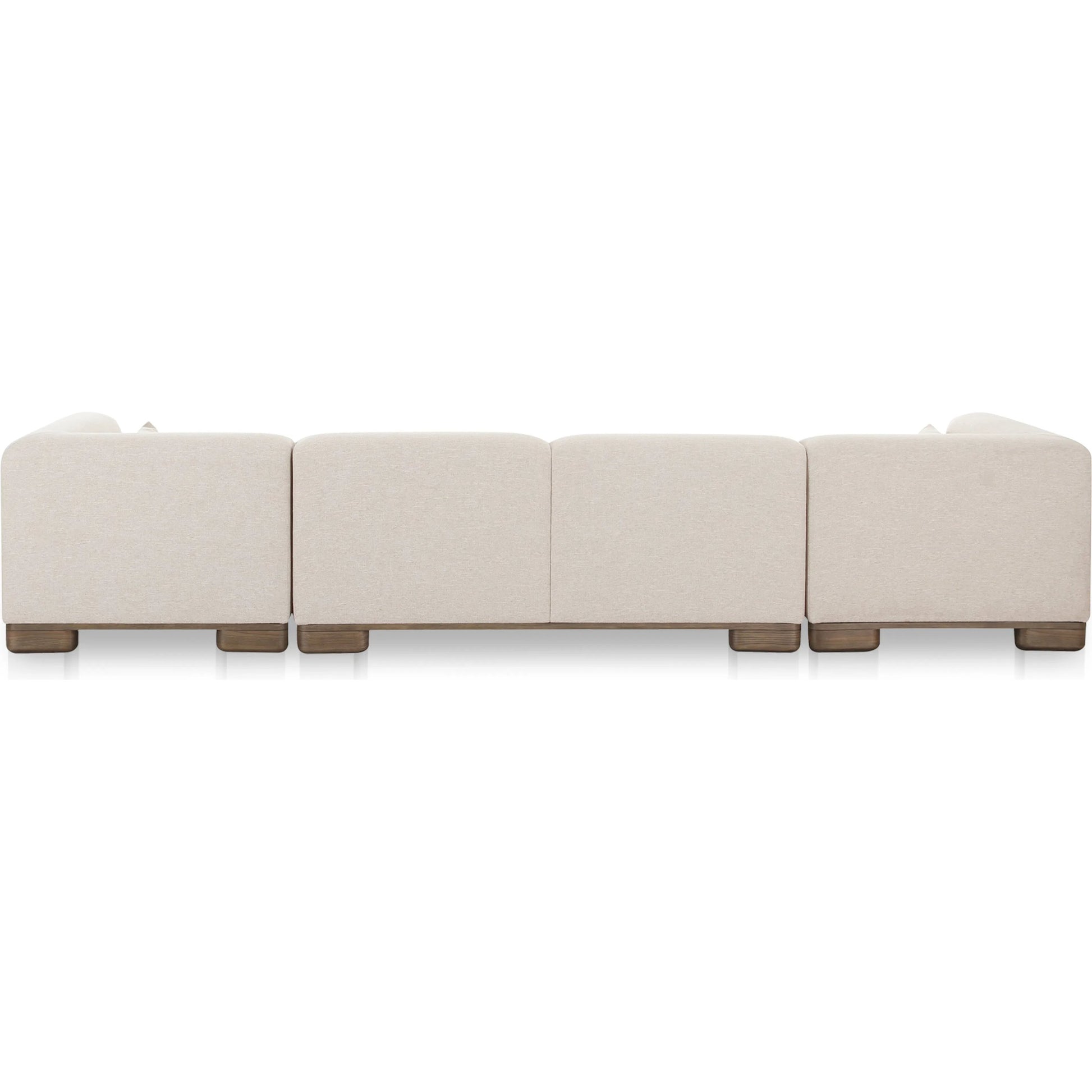 June U Shaped Modular Sectional by Moe's Home Collection in oatmeal. Made from upholstery: 72% polyester, 28% acrylic, oak veneer base, foam, feather, fiber fill, solid wood, plywood frame in a transitional style.