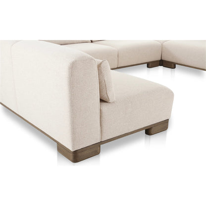 June U Shaped Modular Sectional by Moe's Home Collection in oatmeal. Made from upholstery: 72% polyester, 28% acrylic, oak veneer base, foam, feather, fiber fill, solid wood, plywood frame in a transitional style.