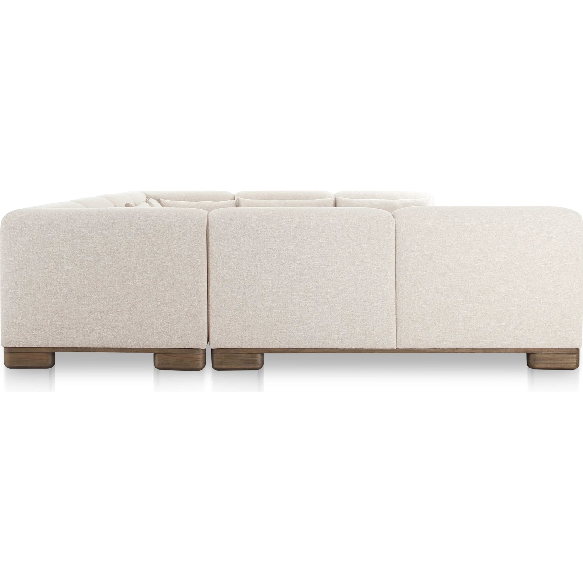 June U Shaped Modular Sectional by Moe's Home Collection in oatmeal. Made from upholstery: 72% polyester, 28% acrylic, oak veneer base, foam, feather, fiber fill, solid wood, plywood frame in a transitional style.
