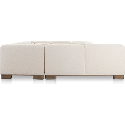 June U Shaped Modular Sectional by Moe's Home Collection in oatmeal. Made from upholstery: 72% polyester, 28% acrylic, oak veneer base, foam, feather, fiber fill, solid wood, plywood frame in a transitional style.