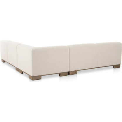 June Corner Modular Sectional by Moe's Home Collection in oatmeal. Made from upholstery: 72% polyester, 28% acrylic, oak veneer base, foam, feather, fiber fill, solid wood, plywood frame in a transitional style.