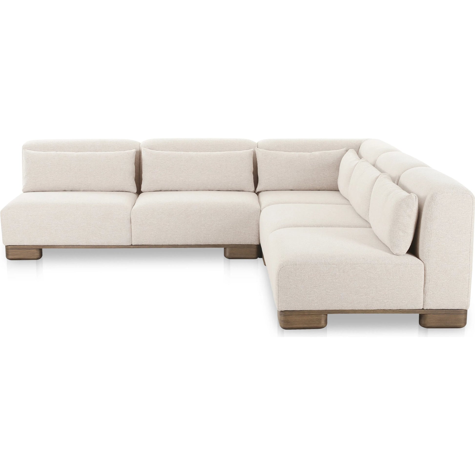 June Corner Modular Sectional by Moe's Home Collection in oatmeal. Made from upholstery: 72% polyester, 28% acrylic, oak veneer base, foam, feather, fiber fill, solid wood, plywood frame in a transitional style.