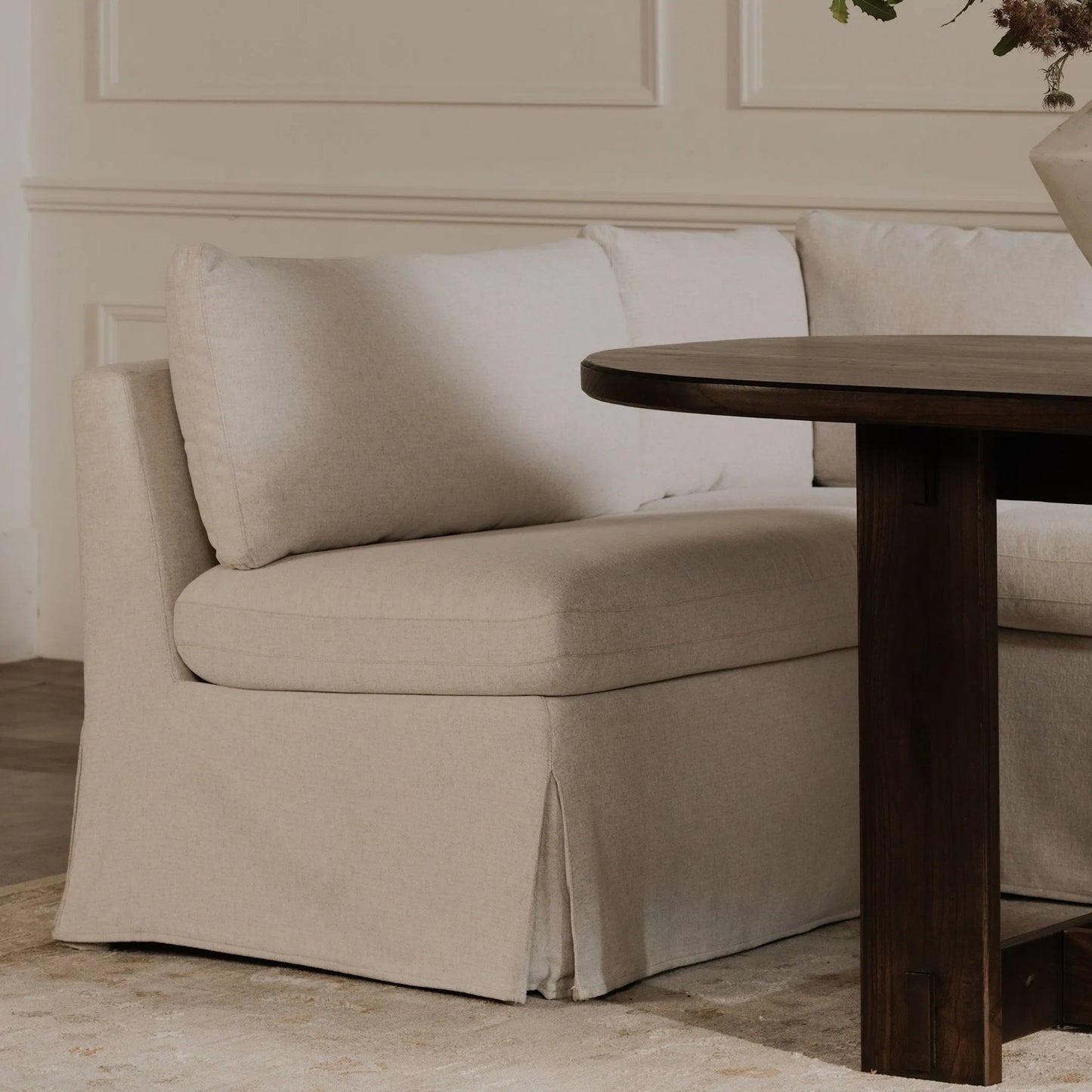 007 SI-2368025 | Lifestyle | Fable Slipcover Dining Chair and Half by Moe's Home Collection in beige. Made from upholstery: 100% polyester, foam, plywood in a transitional style.