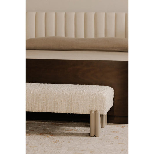 Priya Bench by Moe's Home Collection. Made from upholstery: 90% polyester, 10% acrylic, plywood frame, foam seat, high gloss finish iron leg in a unique style.