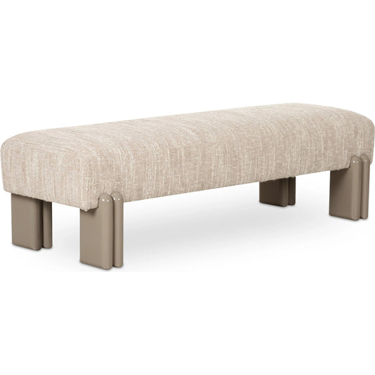 Priya Bench by Moe's Home Collection. Made from upholstery: 90% polyester, 10% acrylic, plywood frame, foam seat, high gloss finish iron leg in a unique style.