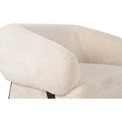 Devlin Lounge Chair by Moe's Home Collection in cream faux fur. Made from upholstery: 100% polyester, ash wood leg, foam, fiber seat, plywood frame in a transitional style.